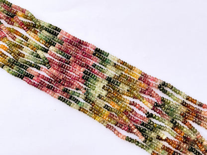 14 inch MULTI TOURMALINE Rondelle Faceted Beads, Natural Tourmaline Beads, Tourmaline Gemstone Beads, Watermelon Tourmaline Beads, 4mm