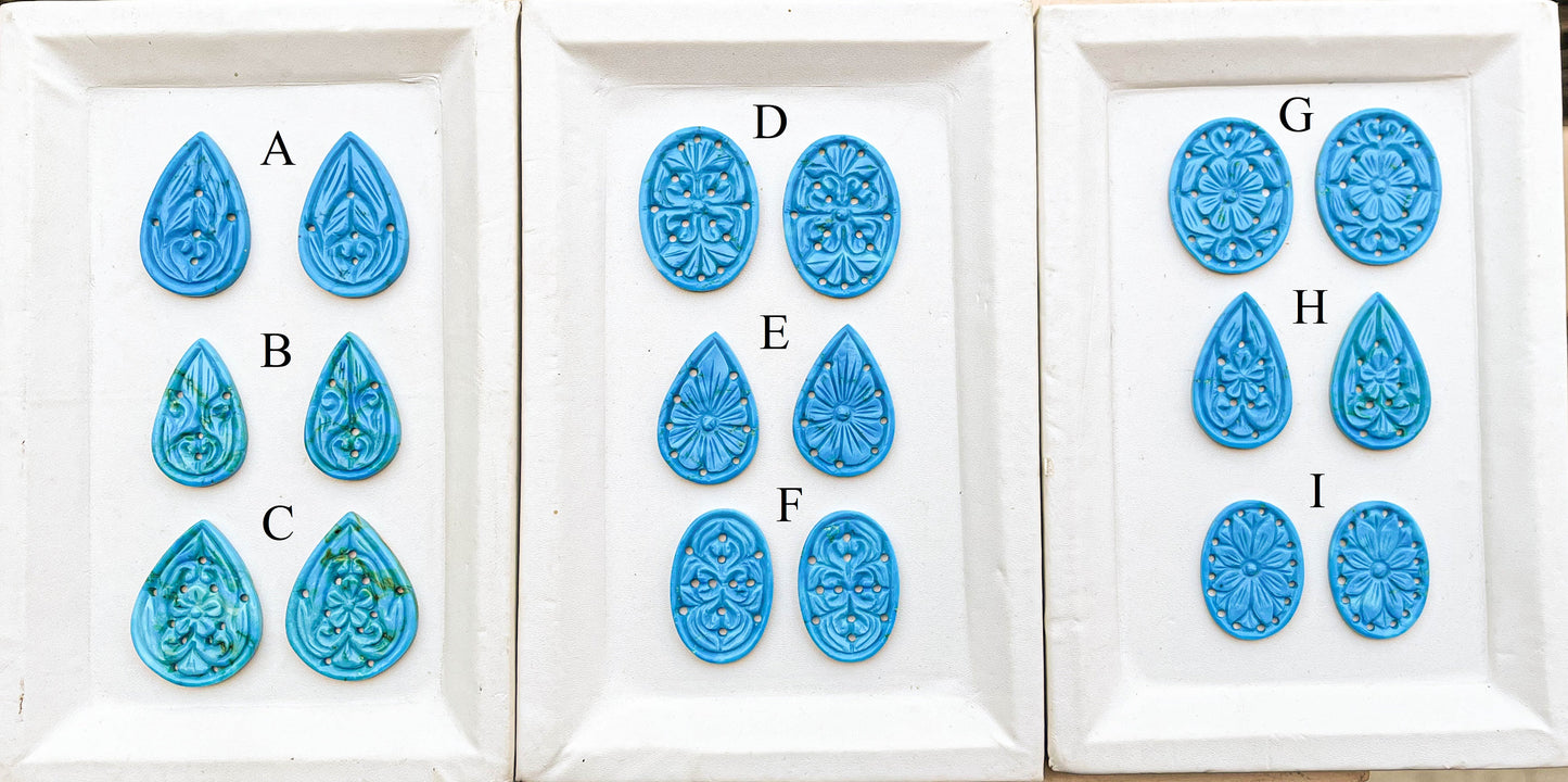 Turquoise Window Carving Pairs, Turquoise Gemstone, Turquoise Carving for Jewelry making
