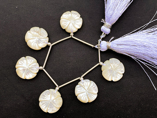 6 Pieces Mother of Pearl Flower Carved Beads, Natural Pearl carving, MOP Carving Beads, Beadsforyourjewelry 15.50mm to 15.50mm