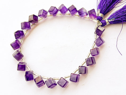 8 inch AMETHYST Cube Shape Beads, Faceted Cube Shape Beads, Amethyst cube beads, Amethyst gemstone beads, Purple Cube Shape Beads