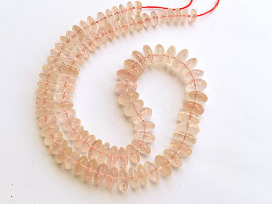 16 Inch ROSE QUARTZ Micro Faceted German Cut Rondelle Beads, Rose Quartz German Cut Beads, Rose Quartz Rondelle, 7mm to 10mm
