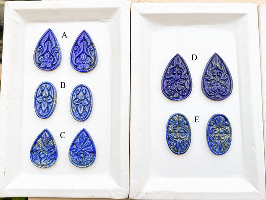 Lapis Lazuli Window Carving Pairs, Lapis Lazuli Gemstone, Lapis Lazuli Carving for Jewelry making
