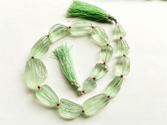 Natural Green Fluorite Uneven Shape Carved Nugget Beads, Green Fluorite carving beads, 12x18mm to 18x26mm, 14 Inch String, 15 Pieces