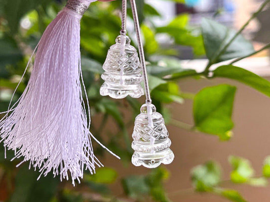 Crystal Carving Bell Shape Pair, Beautiful! Carving Work in Natural Crystal Gemstone for Earring's, 13x17MM, 2 Pieces