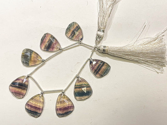 Rainbow Fluorite Briolette Beads Uneven Shape Rose Cut, Natural Fluorite Gemstone, 15x19mm, 8 Pieces