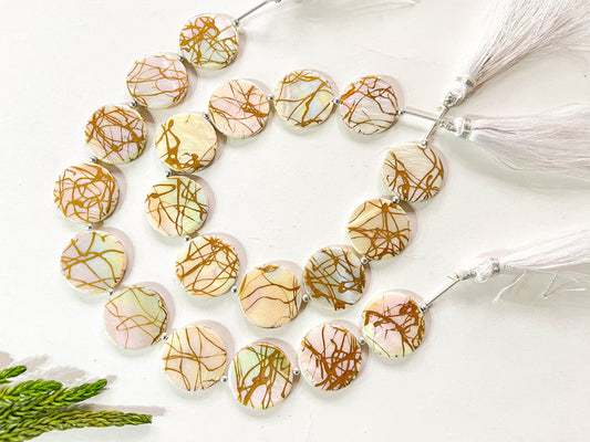 Natural Mother of Pearl with Gold Color Coating Beads | Coin Shape | 20x20mm | 10 Pieces | 8 Inches | Beadsforyourjewellery