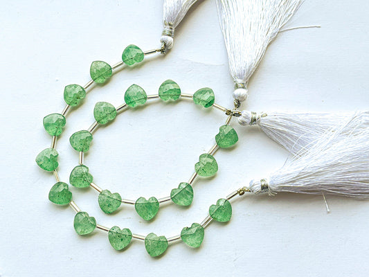 Green Aventurine Heart Shape Faceted Briolette Beads, Side Drill, 9x9mm, 11 Pieces, Beadsforyourjewelry