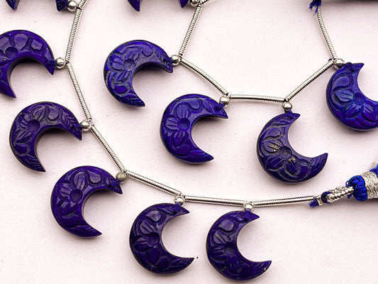 Lapis lazuli Carved Crescent Moon Shape Beads