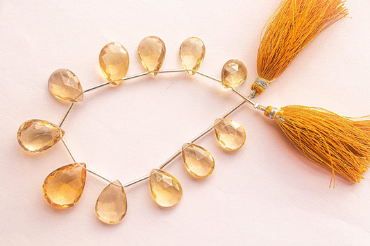 Honey Quartz Pear Briolette Faceted, 12x15mm to 17x23mm, 11 Pieces, Side Drill, Beautiful Honey Color, Beadsforyourjewelry