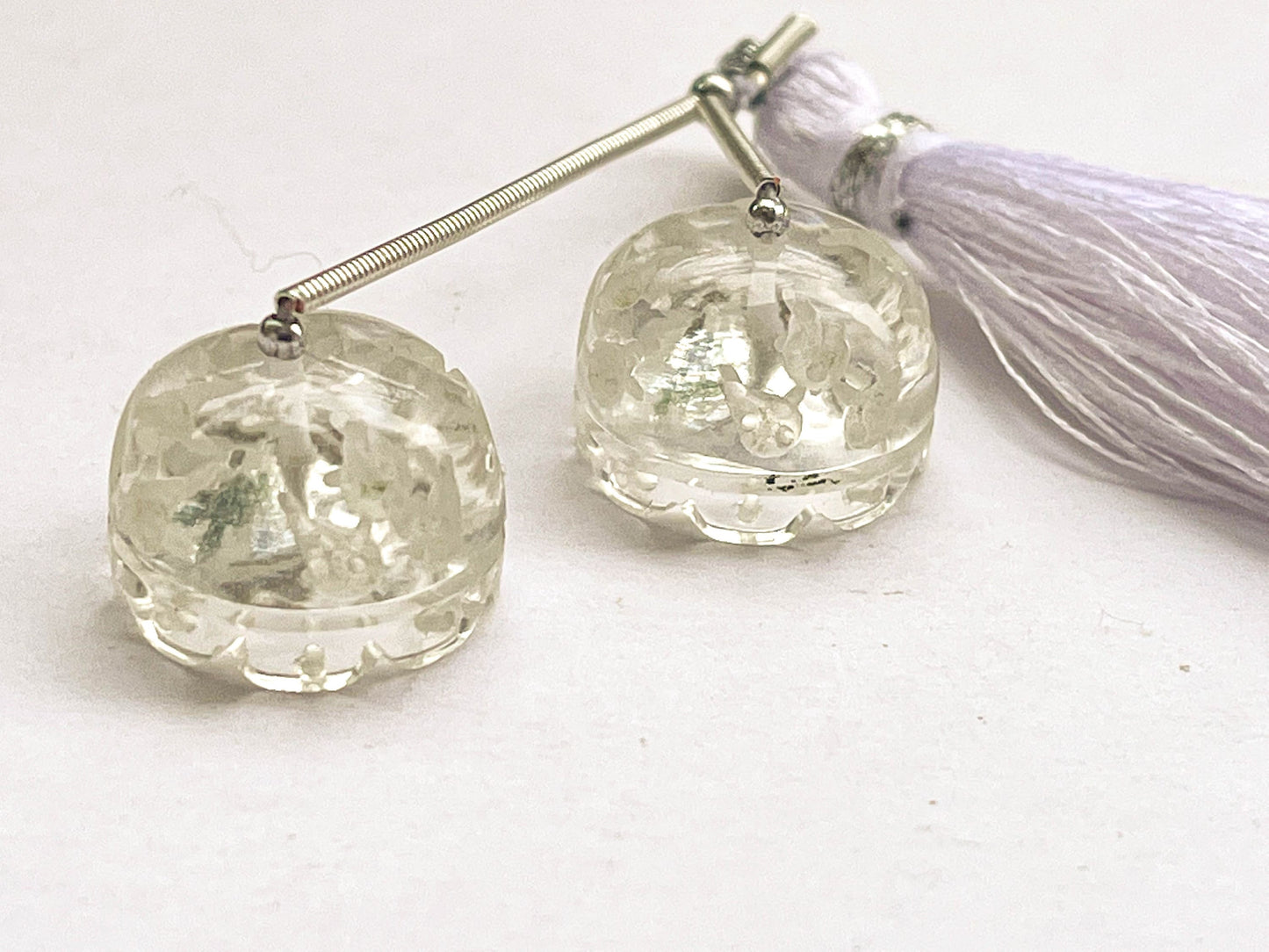 Crystal Carving Bell Shape Pair, Beautiful! Carving Work in Natural Crystal Gemstone for Earring's, 10x16MM, 2 Pieces
