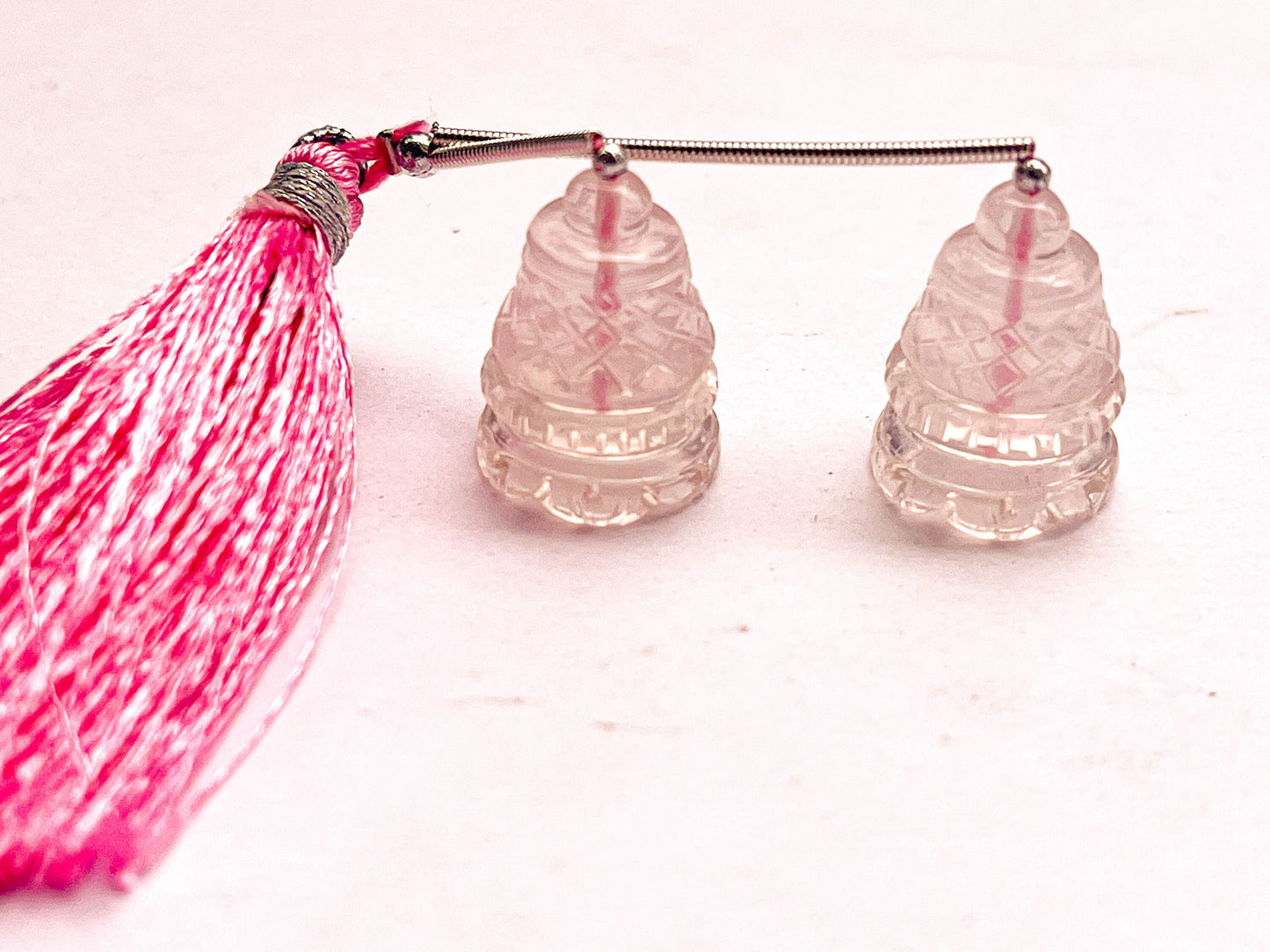 Rose Quartz Carving Bell Shape Pair, Beautiful! Carving Work in Natural Rose Quartz Gemstone for Earring's, 13x17MM, 2 Pieces