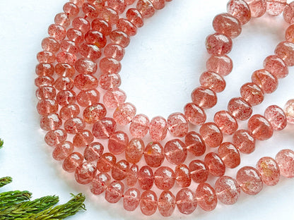 Natural Pink Strawberry Quartz Rondelle Beads