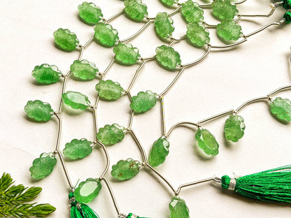 Green Aventurine Laser Flower Carving Beads