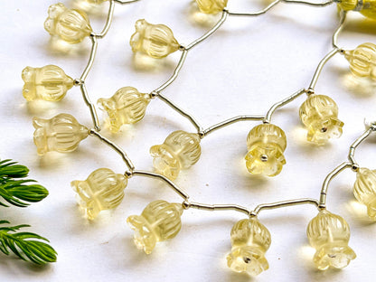 8 Pieces Lemon Quartz Flower Carving Beads, Lemon Quartz Flower Carving, Lemon Quartz Carving Beads, Beadsforyourjewelry,11x15mm
