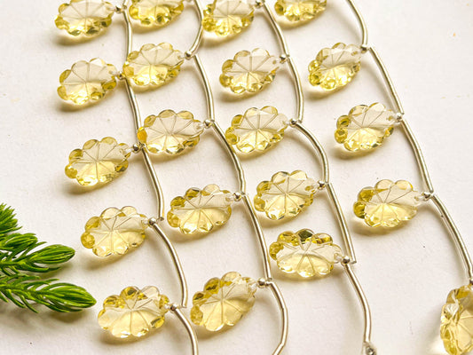 Lemon Quartz Laser Flower Carving Beads