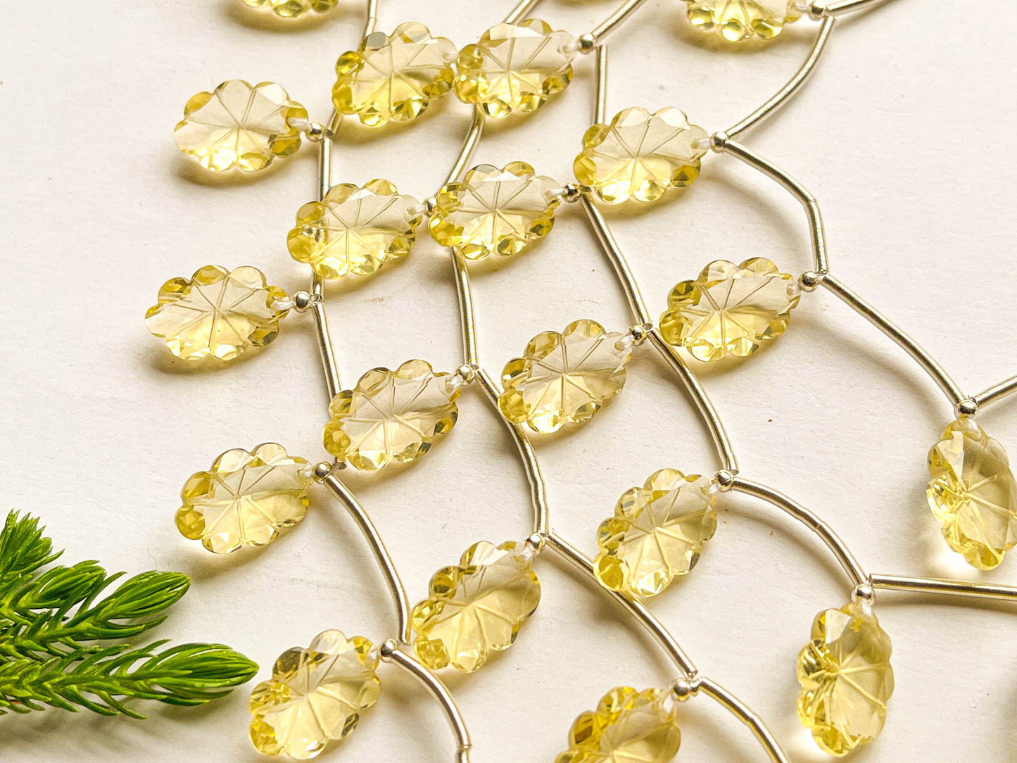 Lemon Quartz Laser Flower Carving Beads