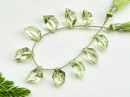 Natural Green Amethyst Spindle Cut Stone beads