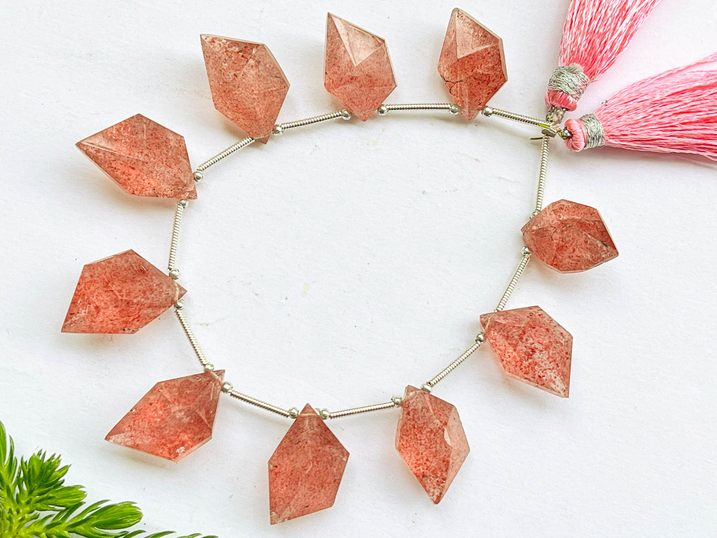 Natural Pink Strawberry Quartz Spindle shape Faceted beads