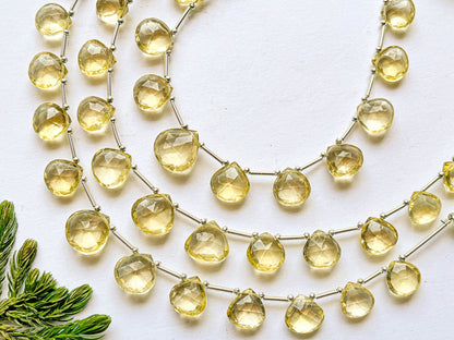 Lemon Quartz Heart Shape Faceted Briolette Beads