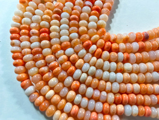 16 Inch Candy Peach Opal Smooth Rondelle Shape Beads, Candy Peach opal Smooth rondelle Beads, Peach Opal Beads, Peach Rondelle, 8mm to 9mm