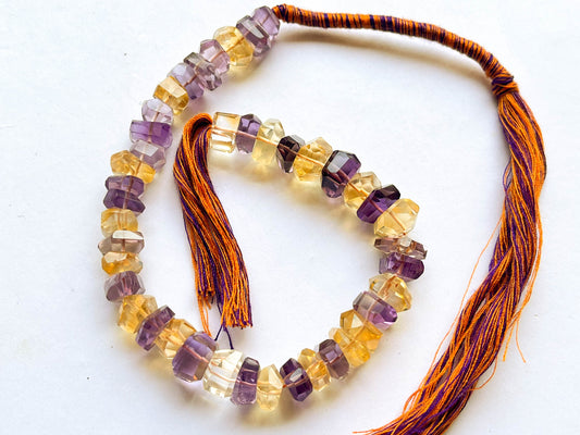 8 Inch Amethyst & Citrine Uneven Shape Faceted Tumble Beads, 9mm, Natural Gemstone Beads, Amethyst Beads, Citrine Beads, Uneven Shape Beads