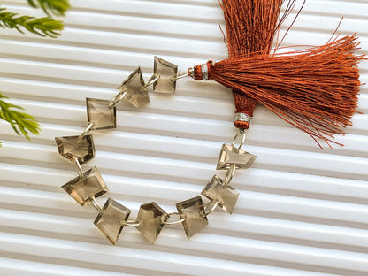 Smoky Quartz Uneven Shape Faceted Double Drill Beads, Smoky Quartz Double Hole Beads, 8x10mm to 8x13mm, 5 inch, 10 Pieces String