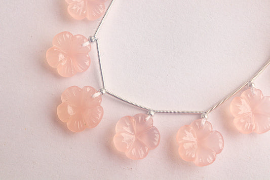 Pink Chalcedony Flower Carving Beads