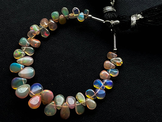 35 Pieces Ethiopian Opal Pear Shape Briolette, Natural Ethiopian Opal Gemstone, Opal Briolette, Opal Teardrops, 4 Inch, 3x4mm to 5x7mm