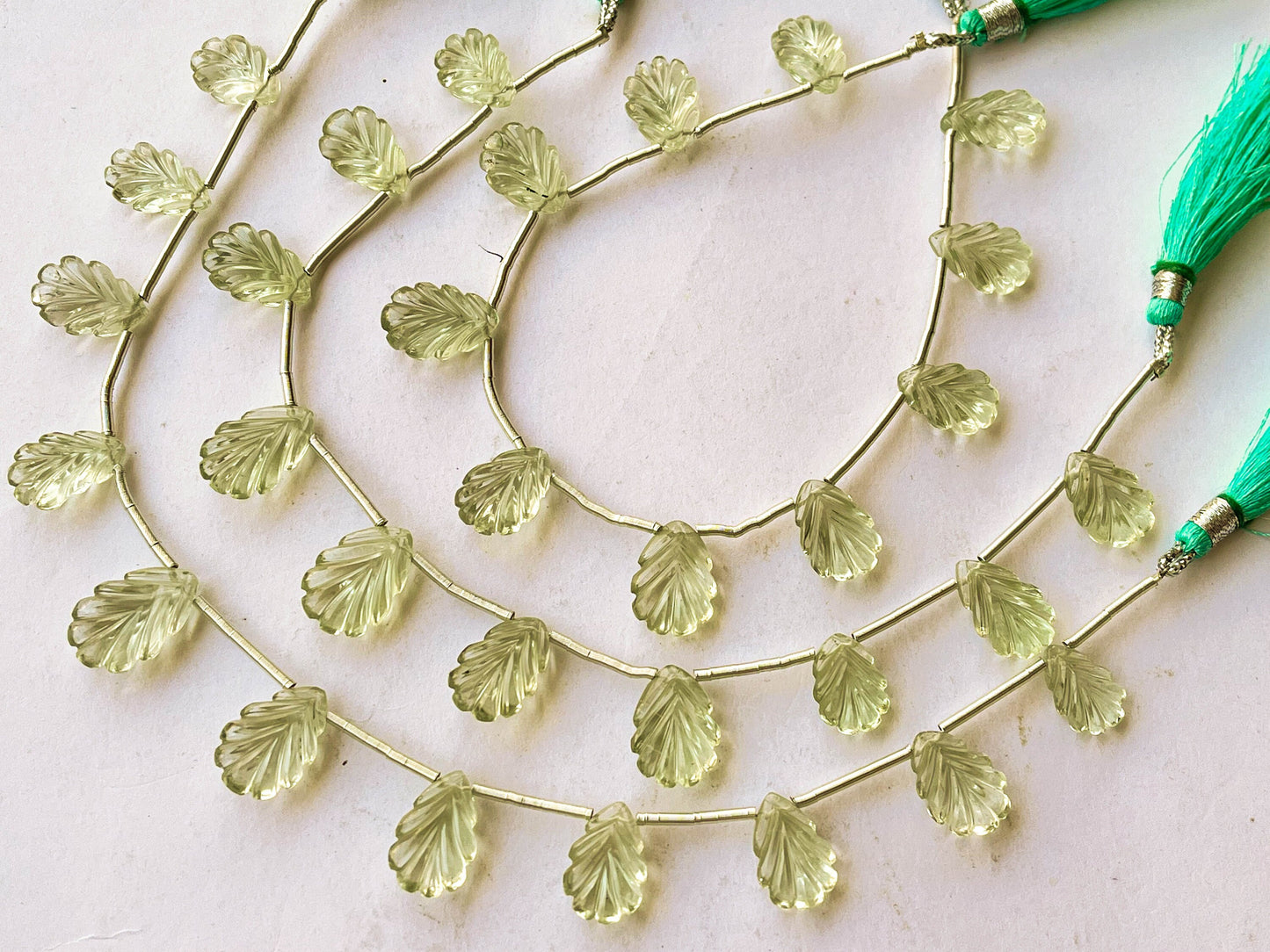 Green Amethyst Carved Briolette Beads