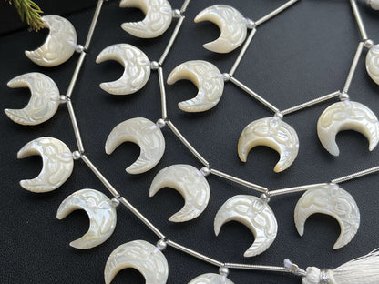 Mother of Pearl Carved Crescent Moon Shape Beads