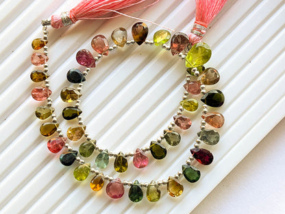 Natural Multi Tourmaline Pear Shape Cut Stone Beads