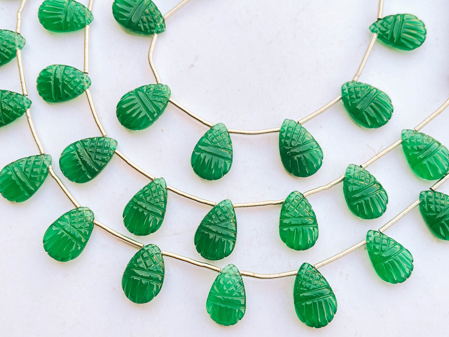 Natural Green Onyx Carved Briolette Beads
