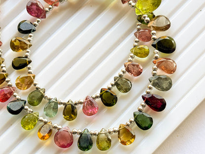 Natural Multi Tourmaline Pear Shape Cut Stone Beads