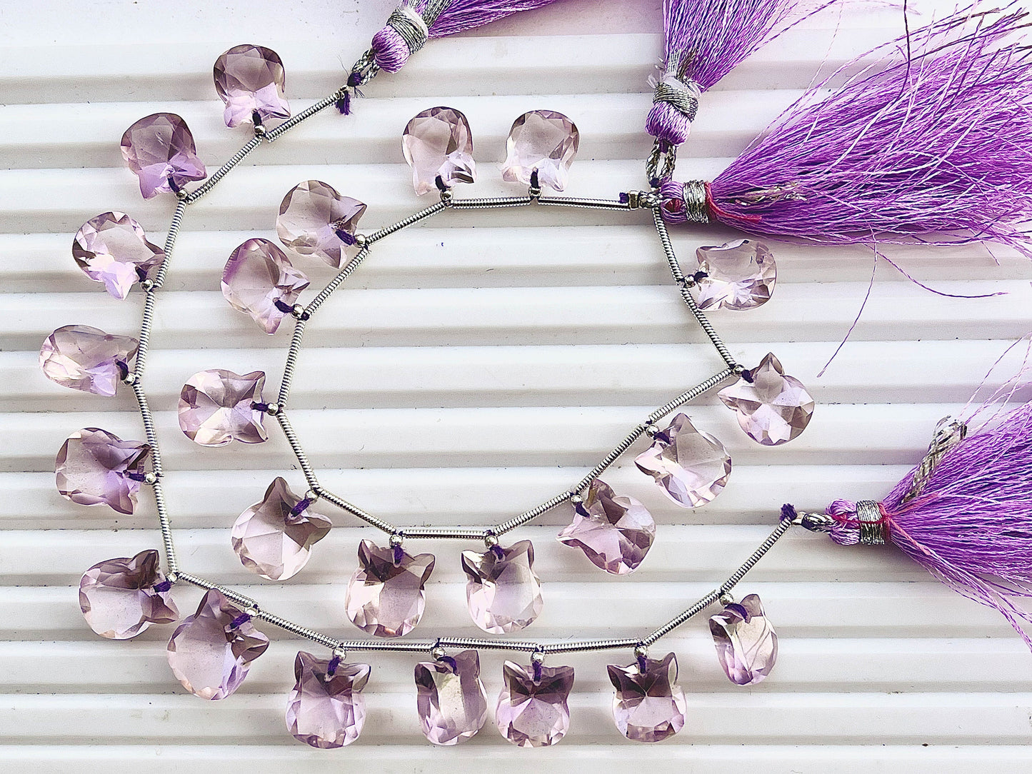 Natural Pink Amethyst Cat Shape Cut Stone Beads