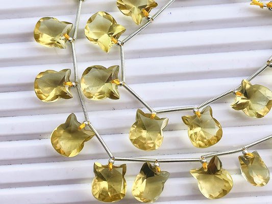 Natural Lemon Green Gold Cat Shape Cut Stone Beads