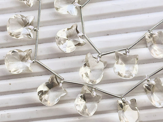 Natural Crystal Quartz Cat Shape Cut Stone Beads