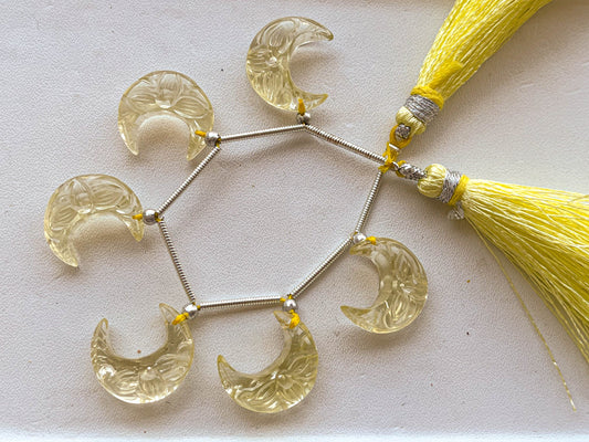 Lemon Quartz Carved Crescent Moon Shape Beads