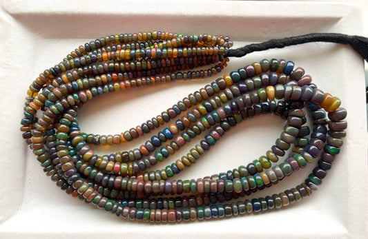 16 Inch Black Ethiopian Opal Beads, Black Opal Rondelle Beads, Black Opal Smooth Beads, Black Opal Rondelle Beads, 3mm to 7mm