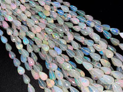 Ethiopian Opal Faceted Teardrops Beads, Center Drill, 16 Inch, Natural Welo Opal Drops, Opal Teardrops, Opal Drops, 5x7mm to 9x16mm