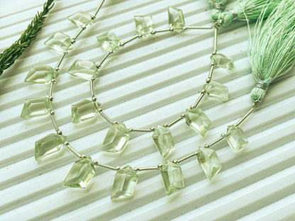 Natural Green Amethyst Spindle Cut Stone beads