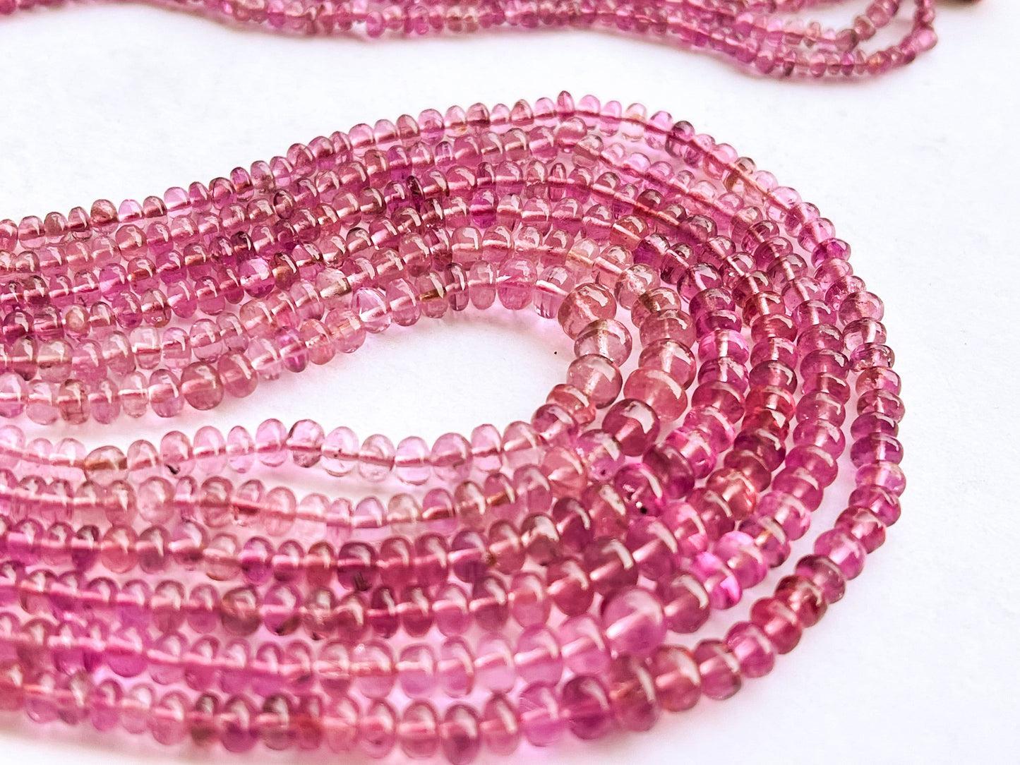 Pink Tourmaline Smooth Rondelle Shape Beads