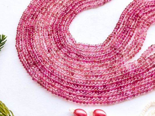 Pink Tourmaline Smooth Rondelle Shape Beads