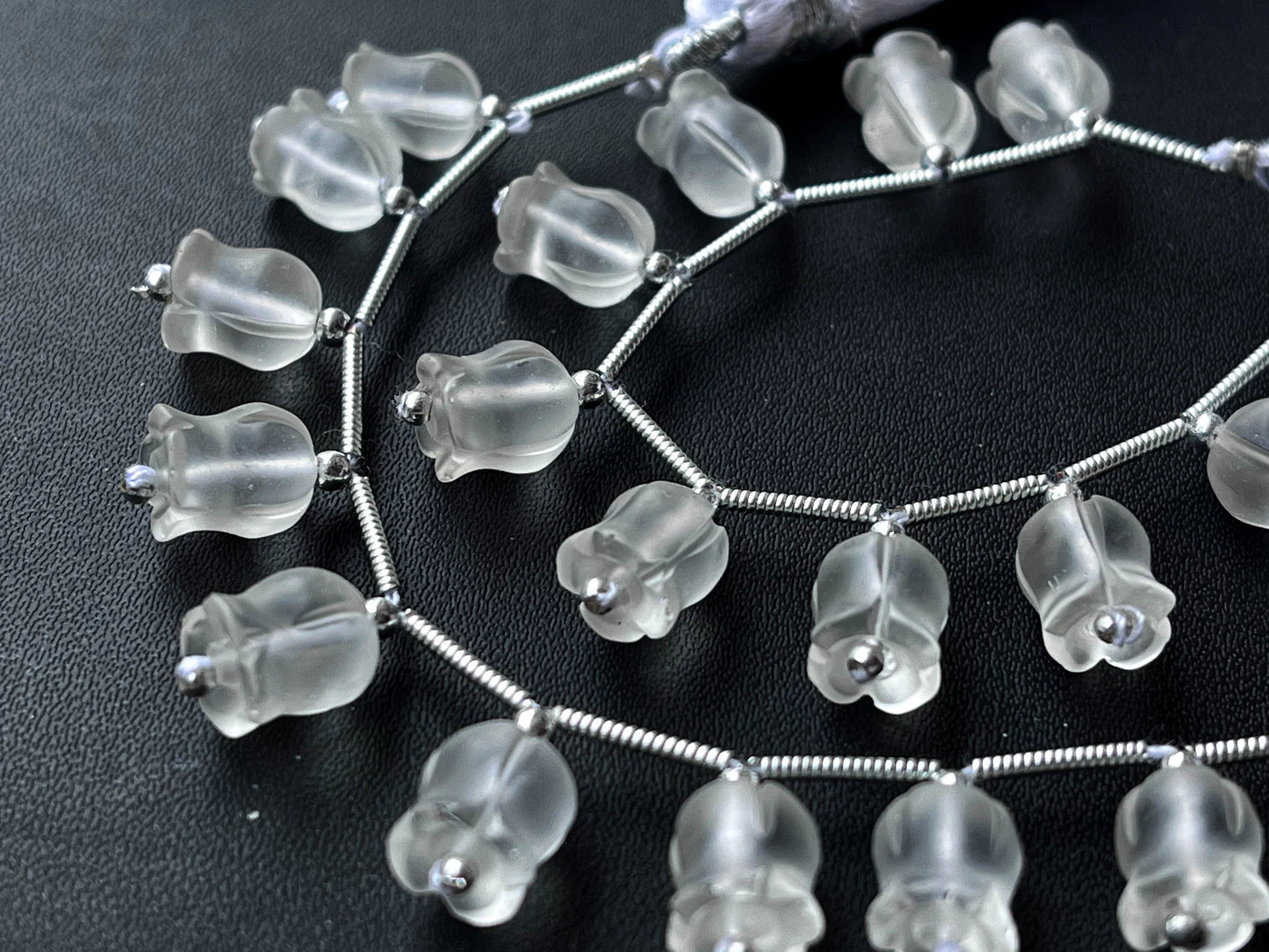 Frost Natural Crystal Quartz flower carving Lily of the valley shape beads