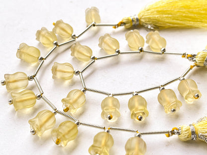Natural Frost Lemon Quartz flower carving Lily of the valley shape beads