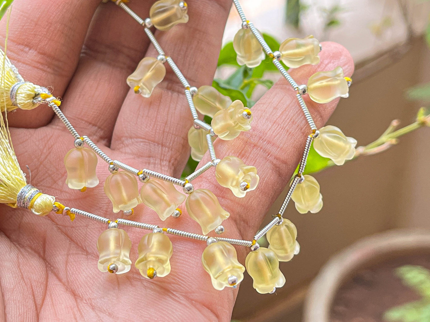 Natural Frost Lemon Quartz flower carving Lily of the valley shape beads