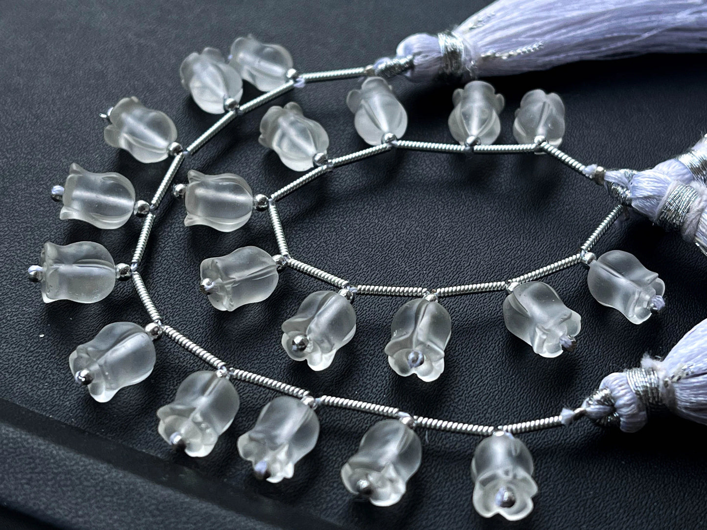 Frost Natural Crystal Quartz flower carving Lily of the valley shape beads