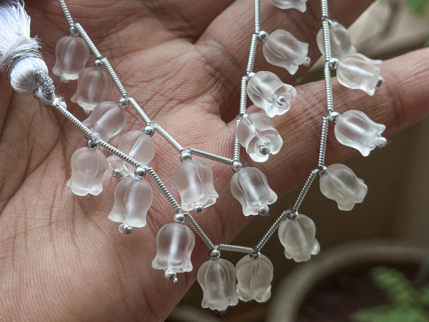 Frost Natural Crystal Quartz flower carving Lily of the valley shape beads