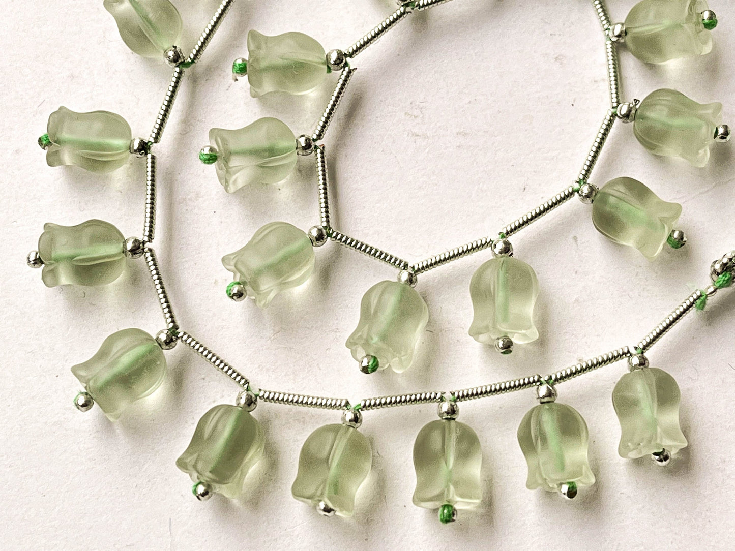 Natural  Frost Green Amethyst flower carving Lily of the valley shape beads