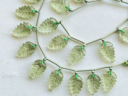 Natural Green Amethyst Leaf carved Beads