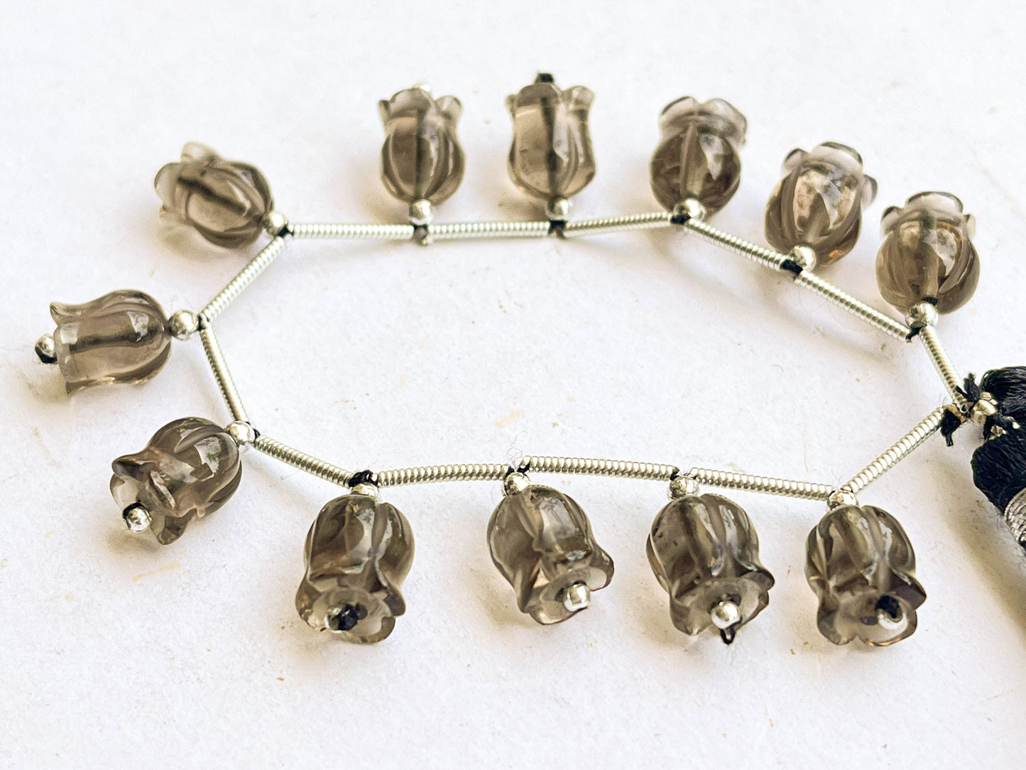 Natural Smoky Quartz flower carving Lily of the valley shape beads